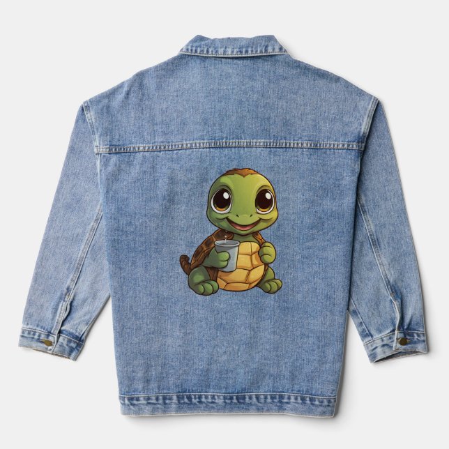 Cartoon turtle illustration                denim jacket (Back)