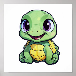 Cartoon turtle illustration poster