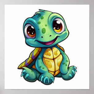 Cartoon turtle illustration poster