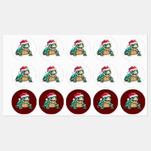 Cartoon turtle, laughing, with Santa hat