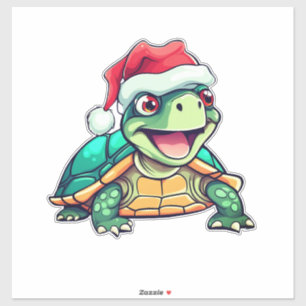 Cartoon turtle, laughing, with Santa hat