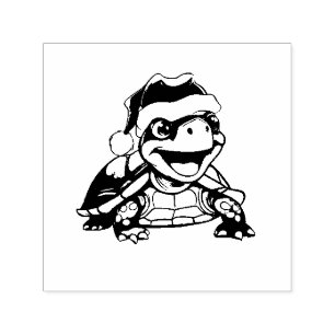 Cartoon turtle, laughing, with Santa hat Self-inking Stamp