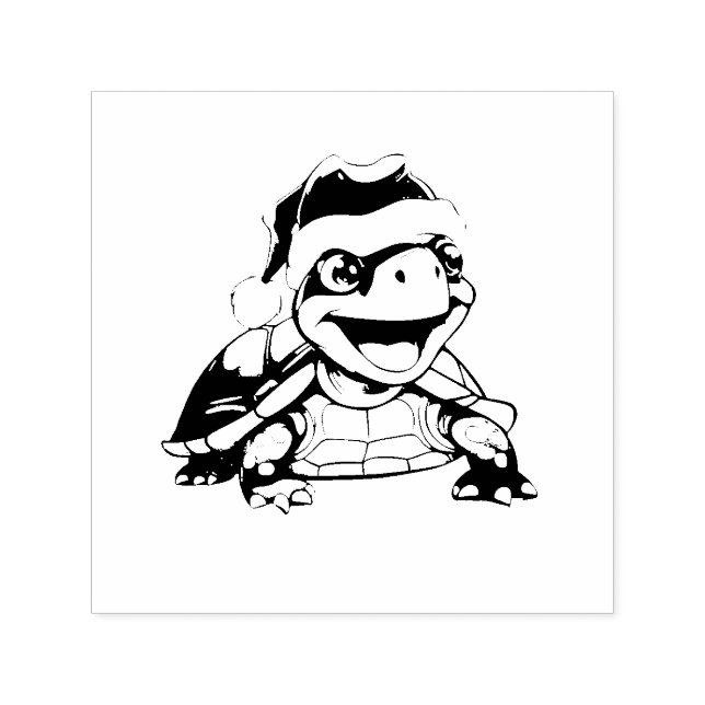 Cartoon turtle, laughing, with Santa hat Self-inking Stamp (Design)