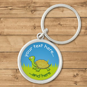 Cartoon Turtle on Grass Key Ring