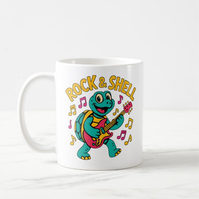 Cartoon Turtle Rock Music Coffee Mug (Left)