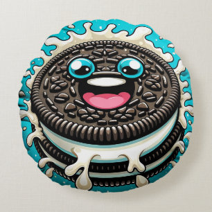 Cartoon Twist Black and White Cookie Round Pillow