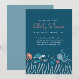Cartoon Under The Sea Ocean Critters Baby Shower Invitation