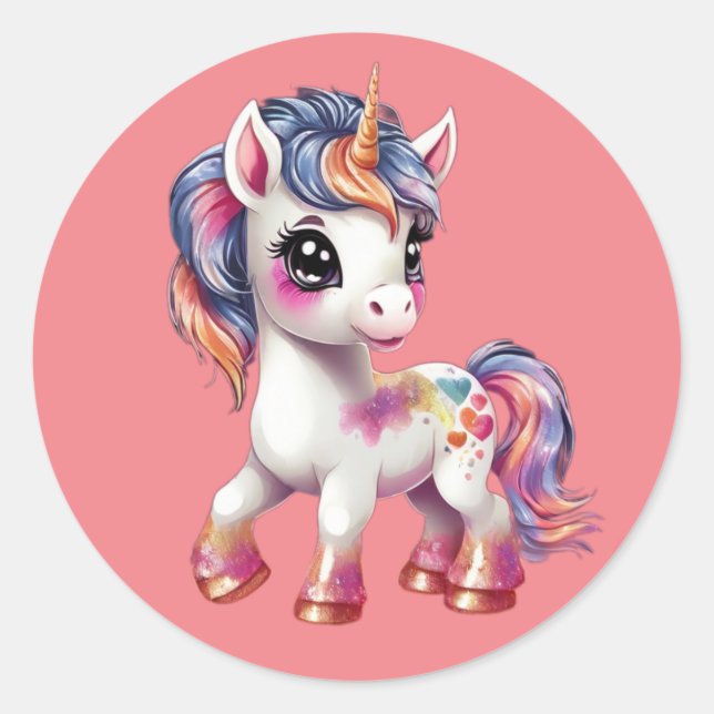 cartoon unicorn classic round sticker (Front)