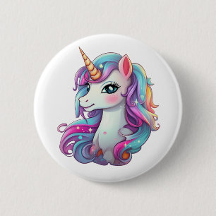 Cartoon unicorn illustration 6 cm round badge