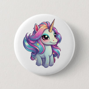 Cartoon unicorn illustration 6 cm round badge