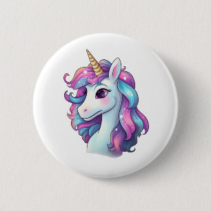Cartoon unicorn illustration 6 cm round badge