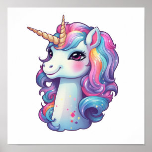 Cartoon unicorn illustration poster