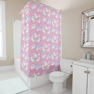 Cartoon Unicorn Pattern on Pink Background Shower Curtain