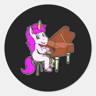 Cartoon unicorn playing piano classic round sticker