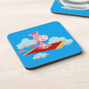 Cartoon Unicorn's Magic Carpet Ride Coasters Set