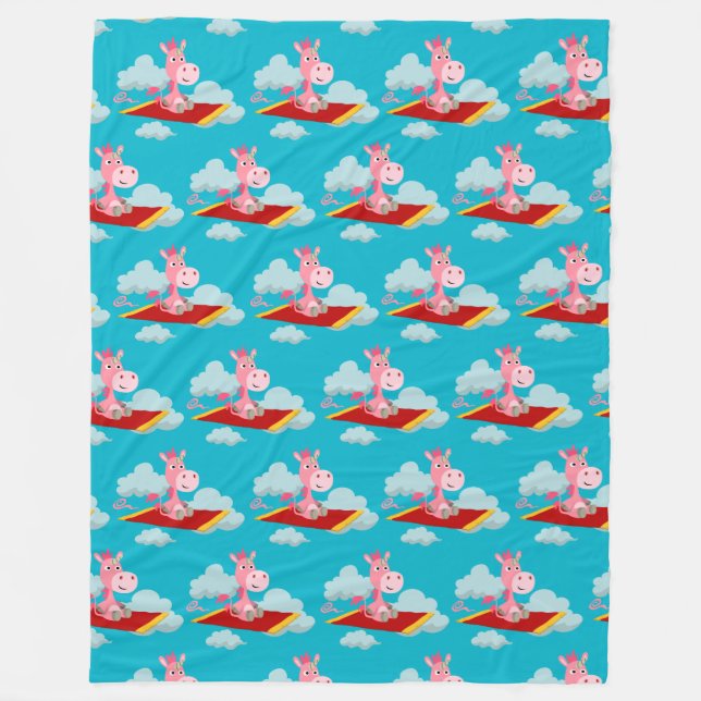 Cartoon Unicorn's Magic Carpet Ride Fleece Blanket (Front)