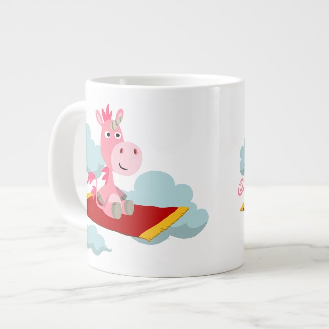 Cartoon Unicorn's Magic Carpet Ride Jumbo Mug (Front Left)