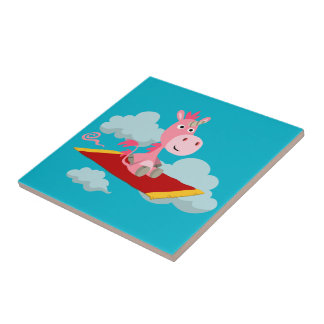 Cartoon Unicorn's Magic Carpet Ride Tile