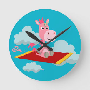 Cartoon Unicorn's Magic Carpet Ride Wall Clock