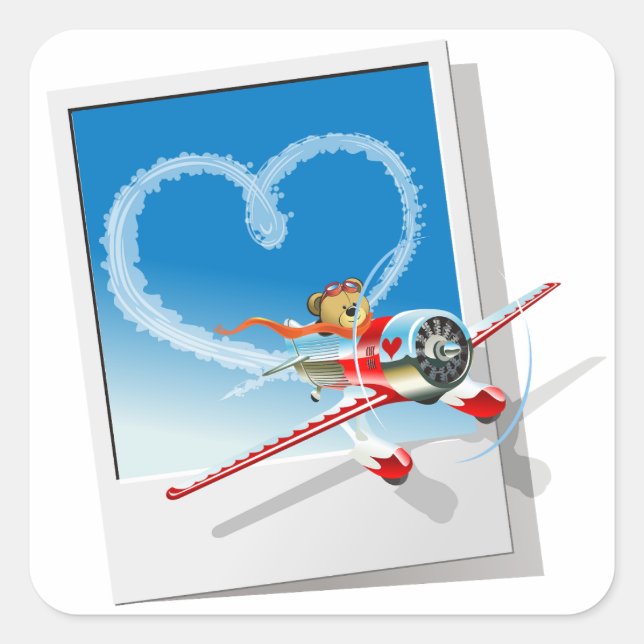 Cartoon Valentine`s Day Card Square Sticker (Front)