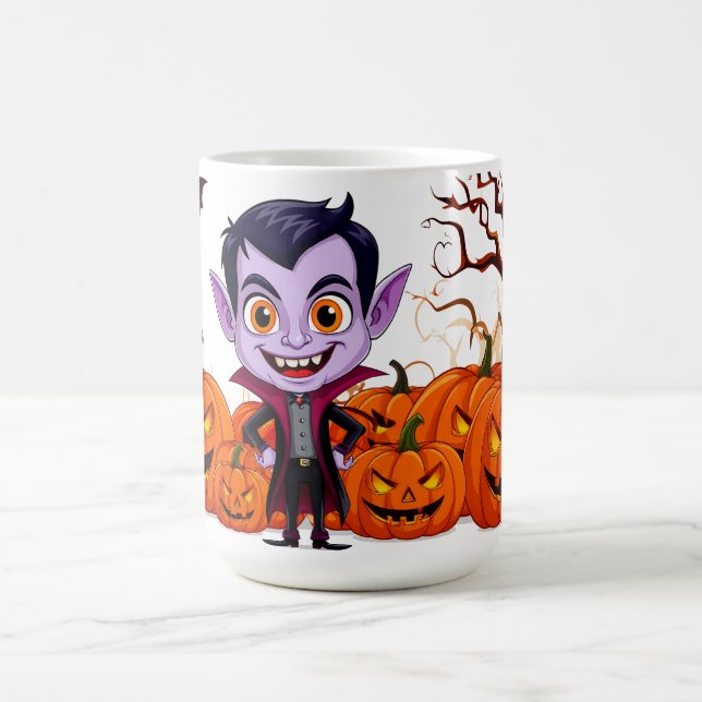 Cartoon Vampire Kid Celebrating Halloween 🎃 Coffee Mug (Center)