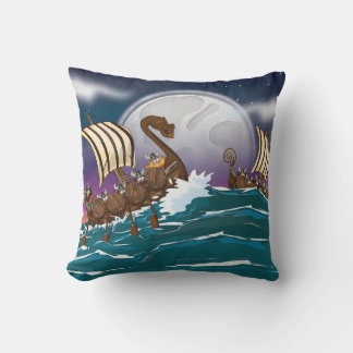 Cartoon Viking invasion fleet Cushion