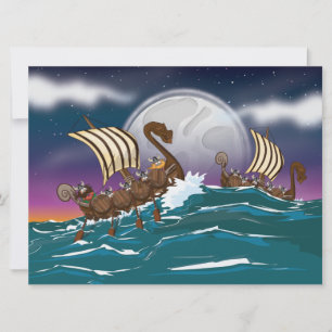 Cartoon Viking invasion fleet Invitation