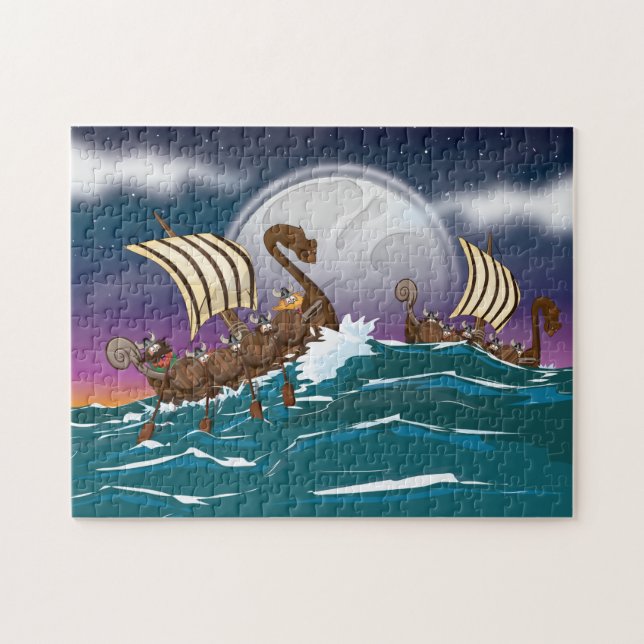 Cartoon Viking invasion fleet Jigsaw Puzzle (Horizontal)