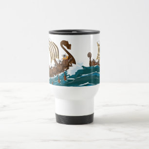Cartoon Viking invasion fleet Travel Mug