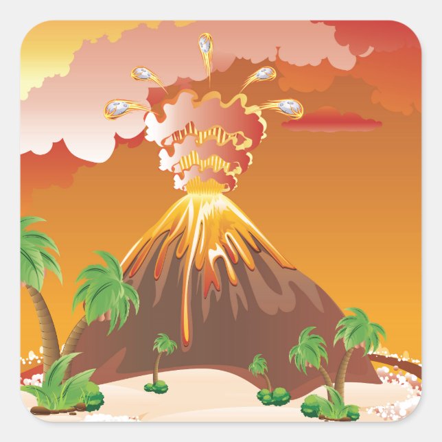 Cartoon Volcano Eruption Square Sticker (Front)
