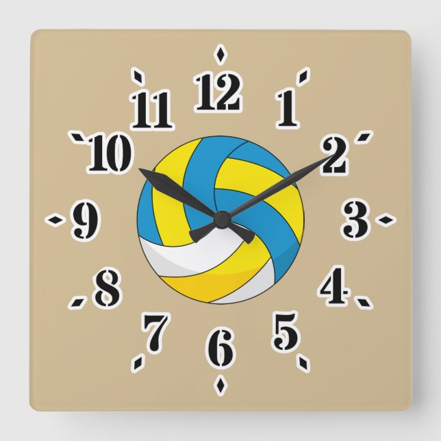 Cartoon Volleyball Ball Square Wall Clock (Front)