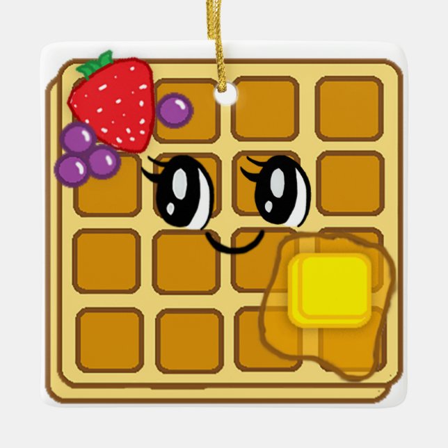 Cartoon Waffle Food Christmas Ceramic Ornament (Front)