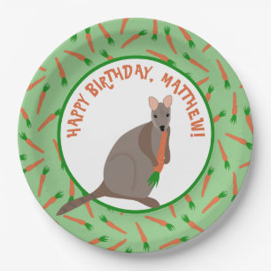 Cartoon Wallaby and Carrots Kids Birthday Party Paper Plate