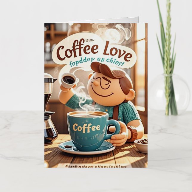 Cartoon warm cosy cafe coffee lover style  foil greeting card (Front)