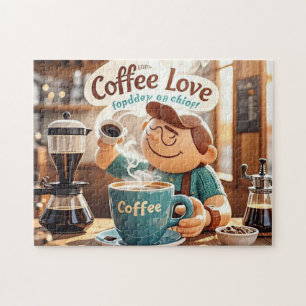 Cartoon warm cosy cafe coffee lover style jigsaw puzzle