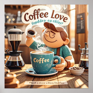 Cartoon warm cosy cafe coffee lover style poster