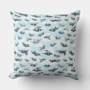 Cartoon warplanes pattern fabric cushion