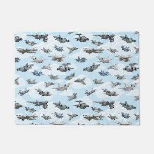 Cartoon warplanes pattern fabric doormat