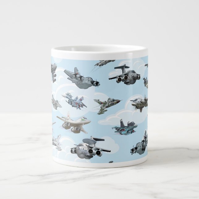 Cartoon warplanes pattern fabric large coffee mug (Front)