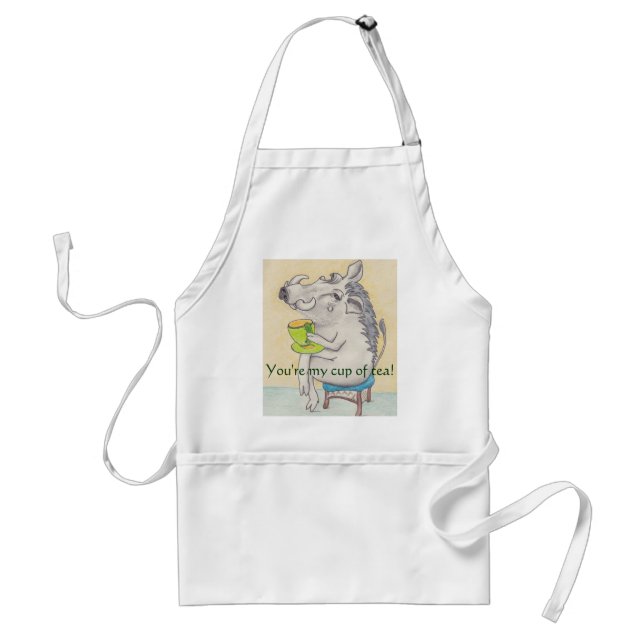 Cartoon Warthog sipping tea apron (Front)