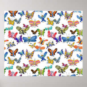 Cartoon Watercolor Butterflies Poster