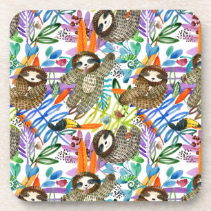 Cartoon Watercolor Sloth Pattern Coaster