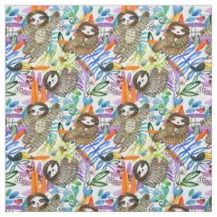 Cartoon Watercolor Sloth Pattern Fabric