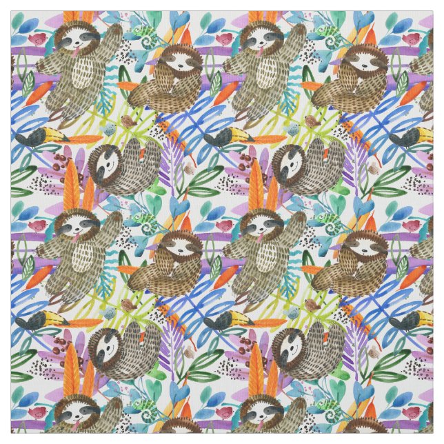 Cartoon Watercolor Sloth Pattern Fabric (Swatch)