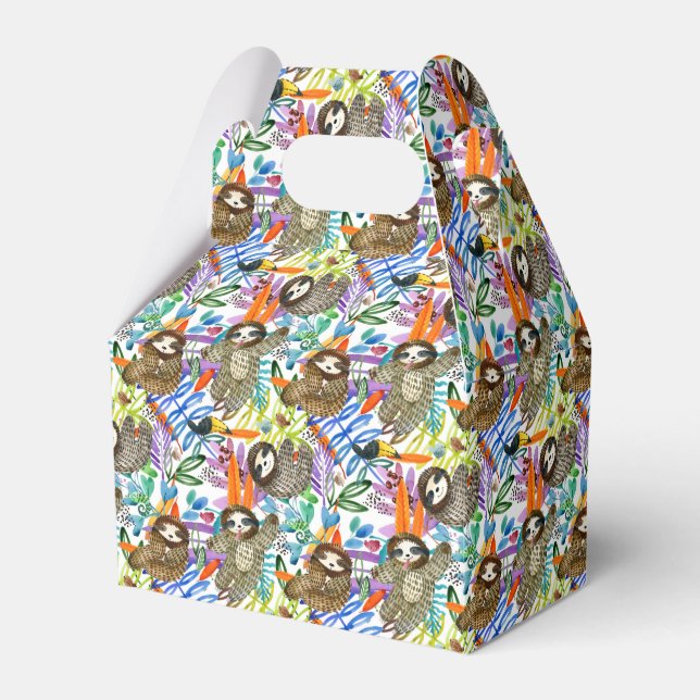 Cartoon Watercolor Sloth Pattern Favour Box (Front Side)
