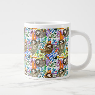Cartoon Watercolor Sloth Pattern Large Coffee Mug