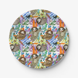 Cartoon Watercolor Sloth Pattern Paper Plate