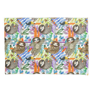 Cartoon Watercolor Sloth Pattern Pillowcase