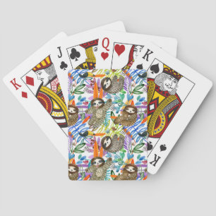 Cartoon Watercolor Sloth Pattern Playing Cards
