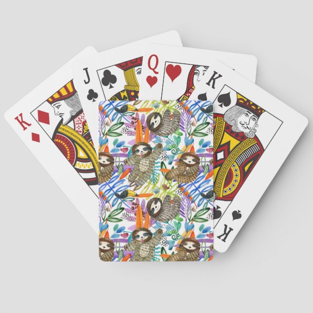 Cartoon Watercolor Sloth Pattern Playing Cards (Back)
